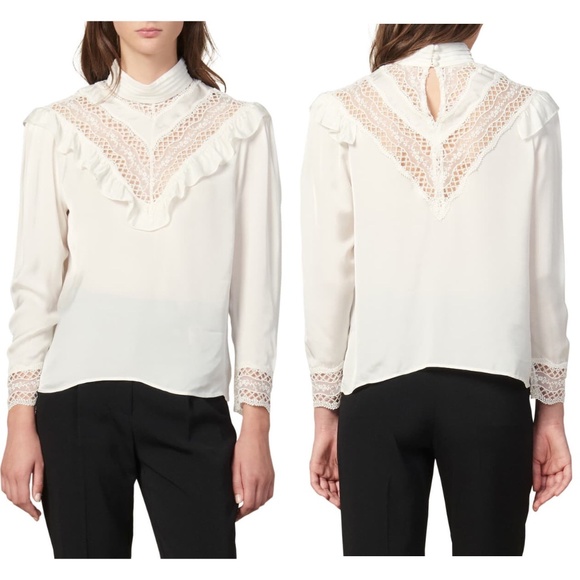 Sandro Tops - ❌SOLD❌Sandro high neck ruffle lace inset top